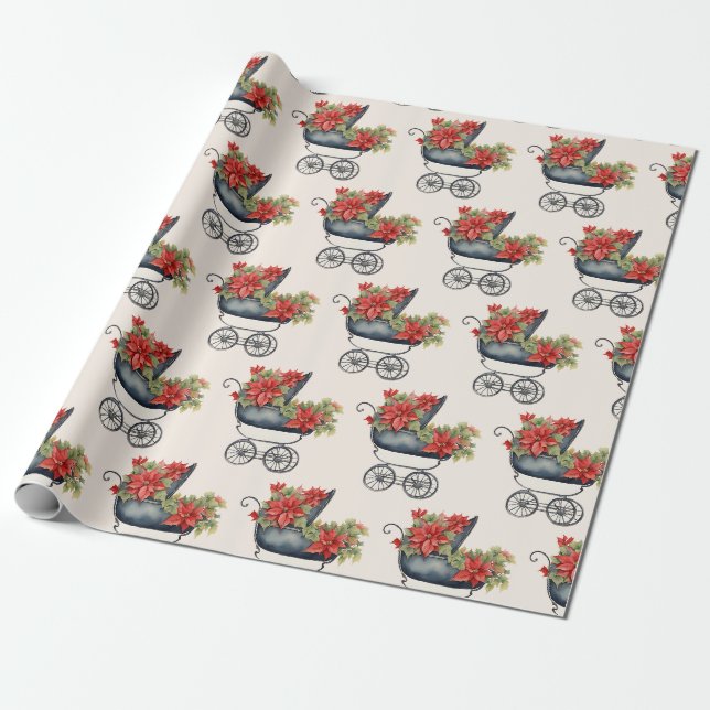 Papier Cadeau Porte-bébé Noël Floral (Déroulé)