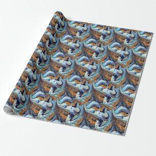 Papier Cadeau Porte bleu persan : Texture orientale luxueuse