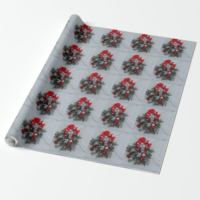 Papier Cadeau Porte de la grange de couronnes de Noël (Déroulé)