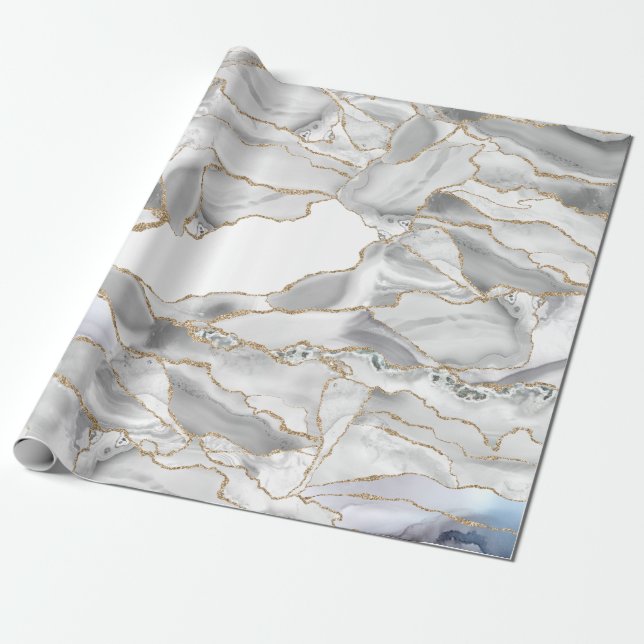 Papier Cadeau Porte de parties scintillant blanche et or (Déroulé)