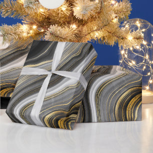 Papier Cadeau Porte d'or noir marbre de pierre look élégant
