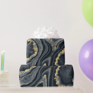 Papier Cadeau Porte en marbre bleu doré noir pierre élégante fêt
