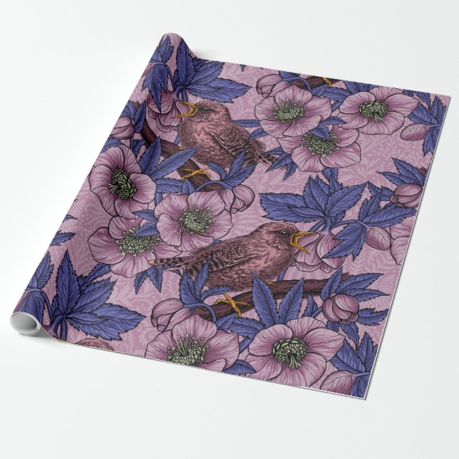 Papier Cadeau Porté et hélico, rose et violet (Déroulé)