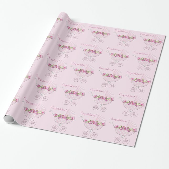 Papier Cadeau Porte rose bébé fille (Déroulé)