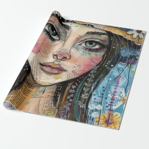 Papier Cadeau Portrait d'art en collage multimédia (3)