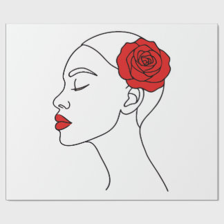 Papier Cadeau Portrait d'art en ligne d'une femme avec Rose roug