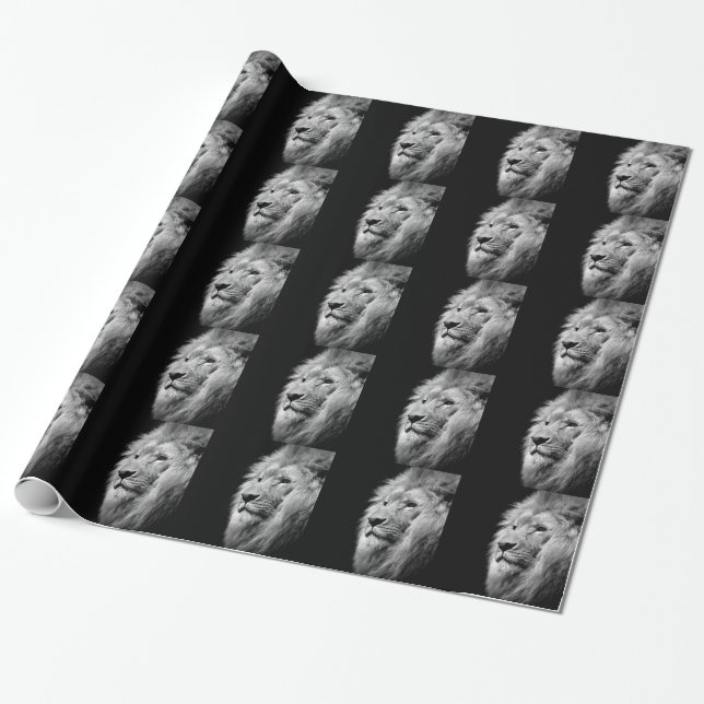 Papier Cadeau Portrait de Lion noir blanc - Photographie d'anima (Déroulé)