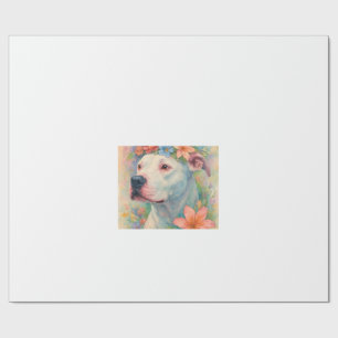 Papier Cadeau Portrait de Pit Bull Floral Coloré en Impression G