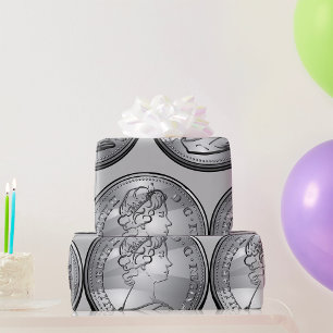 Papier Cadeau Portrait de Reine sur Pièce d'Argent