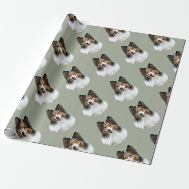 Papier Cadeau Portrait de Sheltie (Déroulé)