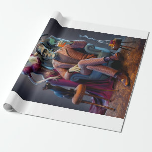 Papier Cadeau Portrait d'Halloween, un monstre et sa mariée