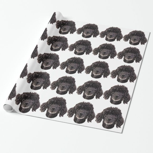 Papier Cadeau Portrait d'un caniche noir (Déroulé)