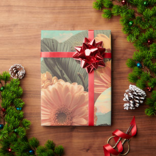 Papier Cadeau Portrait Féminin Surréaliste avec Éléments Floraux