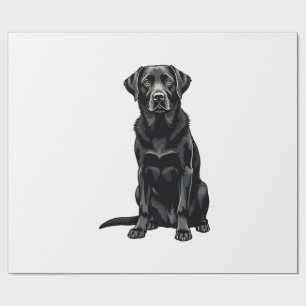 Papier Cadeau Portrait Illustré de Chien Labrador Retriever Noir