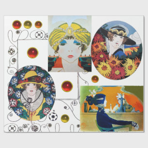 PAPIER CADEAU PORTRAITS DE FEMME, BEAUTÉ ART DÉCO MODE COSTUME