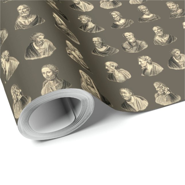 Papier Cadeau Portraits Motif des philosophes anciens (Coin rond)