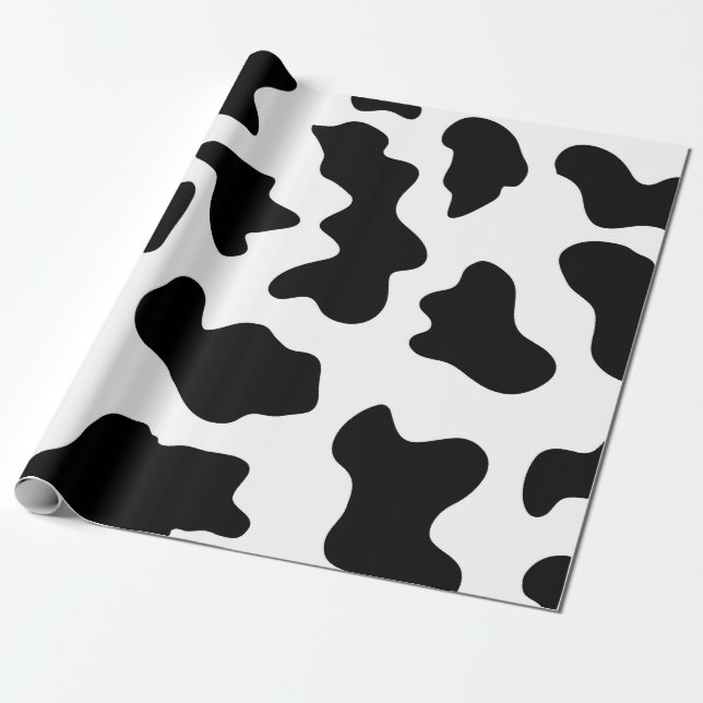 Papier Cadeau Ports De Vache Noir Et Blanc Impression De Fourrur (Déroulé)