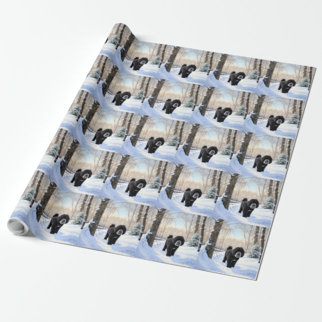 Papier Cadeau Portugais Water Dog Laisser neiger Noël (Déroulé)