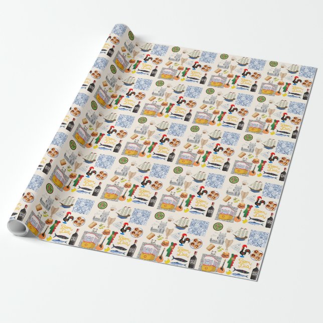 Papier Cadeau Portugal Symboles Amateurs de voyage (Déroulé)