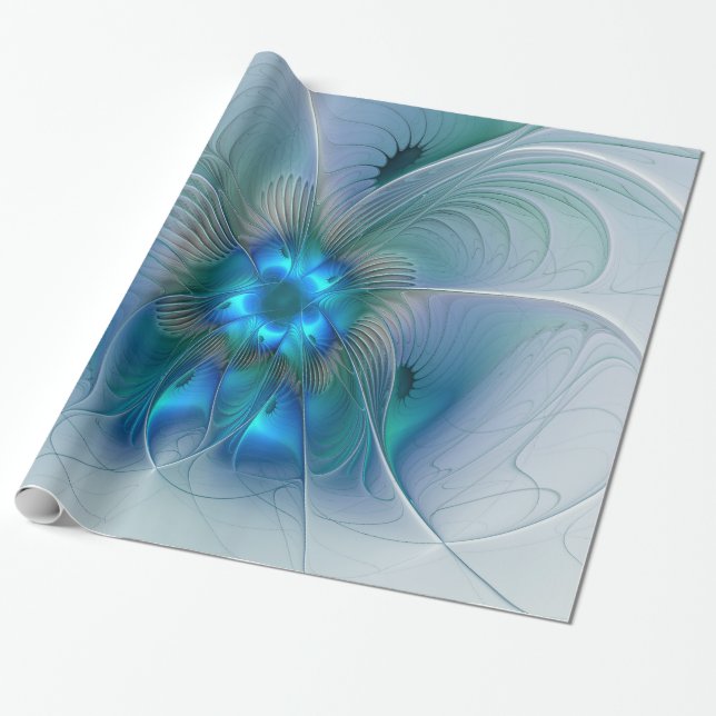 Papier Cadeau Position, Abstrait bleu turquoise fractal (Déroulé)