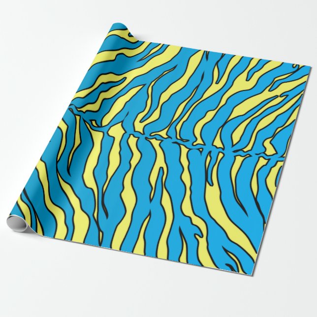 Papier Cadeau Poster de animal De Tigre Jaune Et Turquoise (Déroulé)