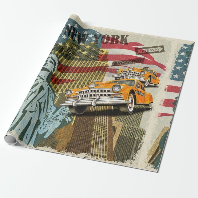 Papier Cadeau Poster vintage de New York. (Déroulé)