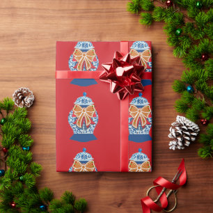 Papier Cadeau Pot à gingembre bleu de Noël    