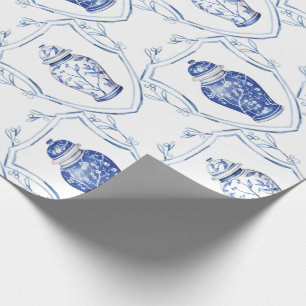 Papier Cadeau Pot à gingembre bleu et blanc de style chinoiserie