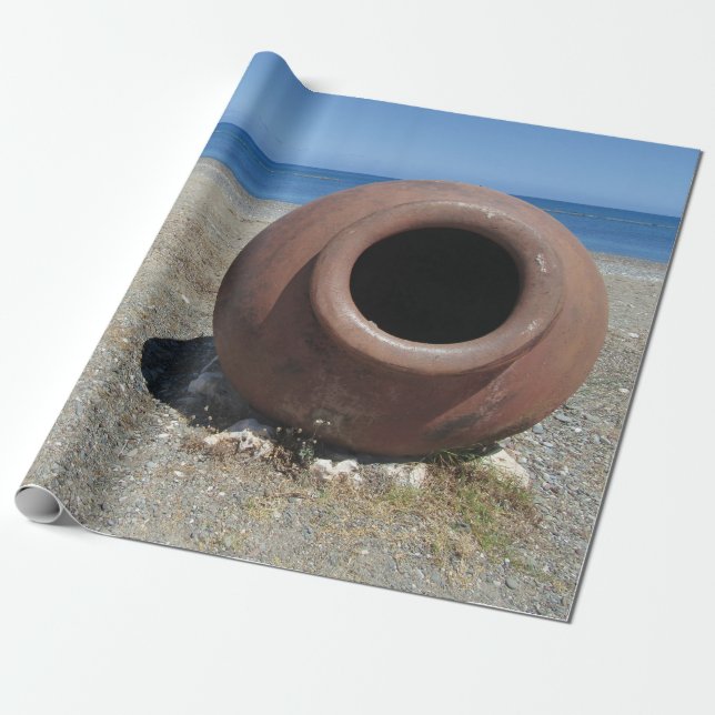 Papier Cadeau Pot grec traditionnel en terre cuite sur la plage (Déroulé)