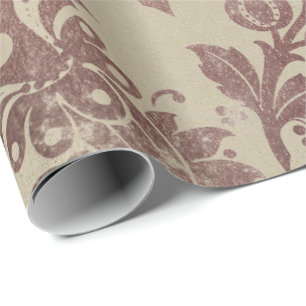 Papier Cadeau Poudre florale Grungy Damask Sepia Ivory Rose Gold