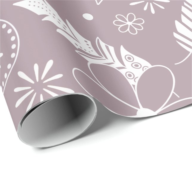 Papier Cadeau poudrele paislies plumes fleurs lilas TOUTE couleu (Coin rond)