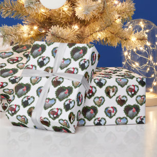 Papier Cadeau Poules Couronne de Noël en forme de cœur