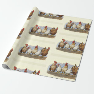 Papier Cadeau Poules et coqs, poulet, volaille