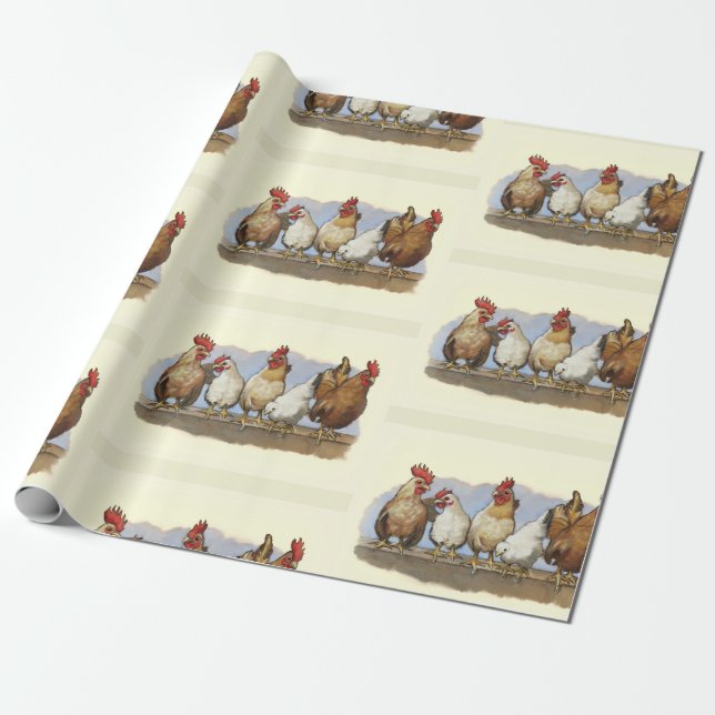 Papier Cadeau Poules et coqs, poulet, volaille (Déroulé)