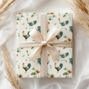 Papier Cadeau Poulet amusant Coq Tournesol