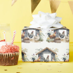 Papier Cadeau Poulet d'aquarelle en coop