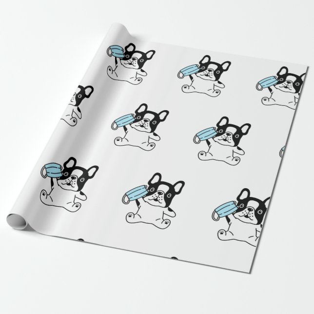 Papier Cadeau POULET DE BULLDOG FRANÇAIS AVEC Papier À BLOC MASQ (Déroulé)