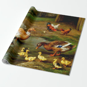 Papier Cadeau Poulets Canards Et Canards À La Ferme