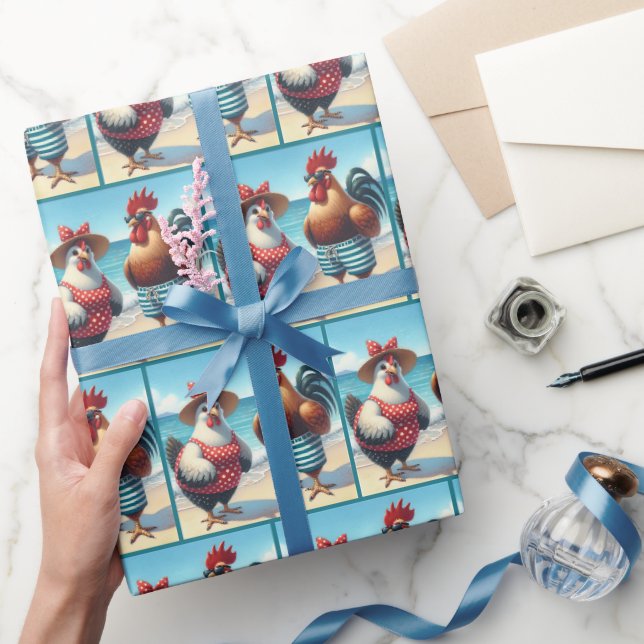 Papier Cadeau Poulets De Plage En Costumes De Bain (Cadeaux)