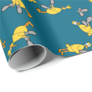 Papier Cadeau Poulets et tronçonneuses bleus