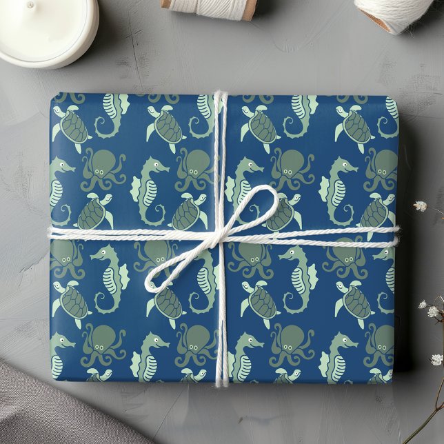 Papier Cadeau poulpe, cheval de mer et tortue (Créateur téléchargé)