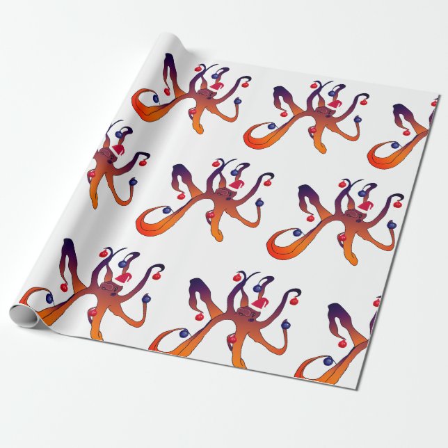 Papier Cadeau Poulpe de Père Noël (Déroulé)