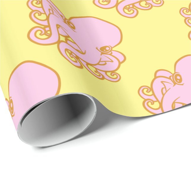 Papier Cadeau Poulpe rose et orange (Coin rond)