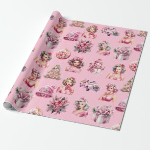 Papier Cadeau Poupée rose de Noël, Conception de camion d'arbre