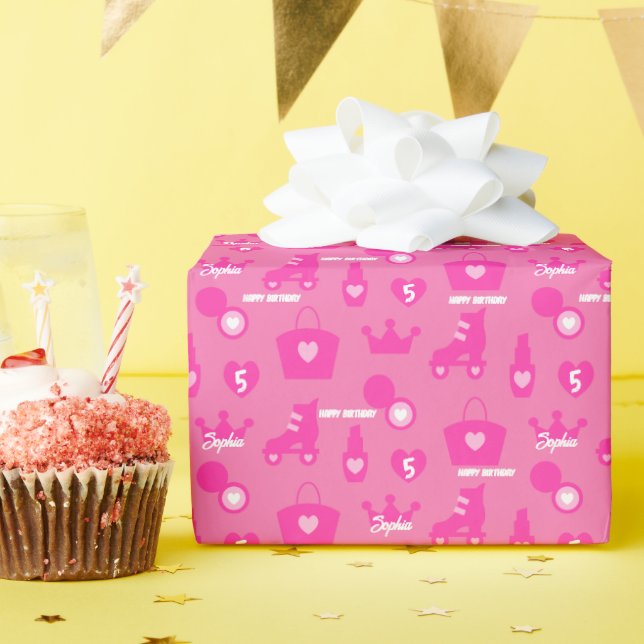 Papier Cadeau Poupée rose fête d'anniversaire, âge personnalisé, (Fête d'anniversaire)