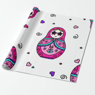 Papier Cadeau poupée russe rose kawaii