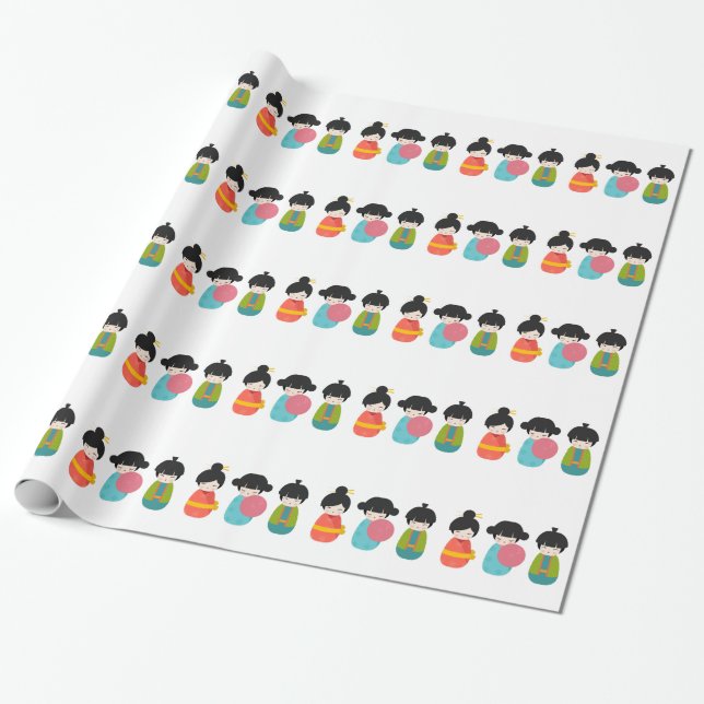 Papier Cadeau Poupées de Kokeshi de Japonais (Déroulé)