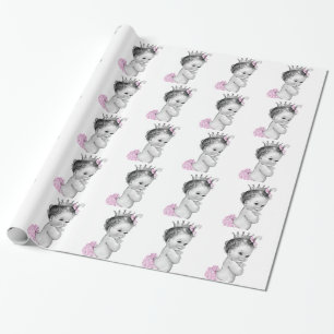 Papier cadeau pour Baby Shower Fille Princesse Ros
