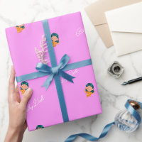 Papier cadeau pour bébé poupée rose