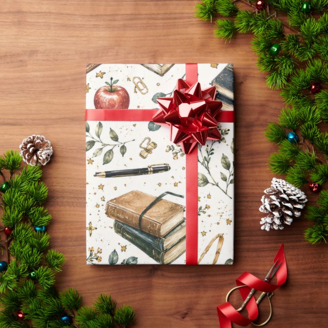 Papier cadeau pour enseignant Stack of Books (Cadeau de vacances)